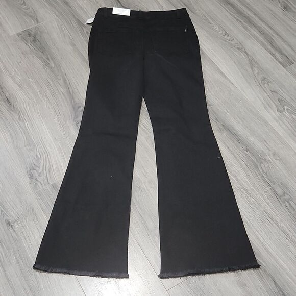 NWT Black M Jeans High Rise Button Raw Hem Flare Jeans - Picture 9 of 9